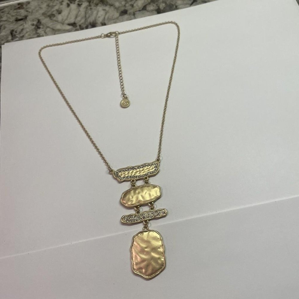 Signed OORI Costume Necklace - Rhinestone / Gold Tone Chain Adjustable Length